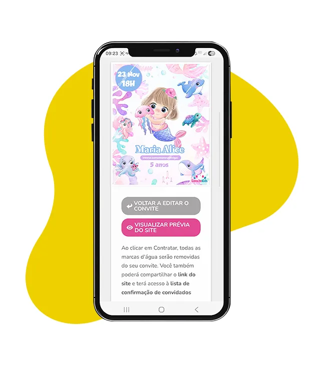 Celular mostrando convite kids